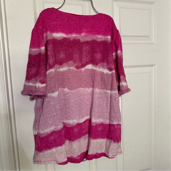 Chico's Women’s Pink and White Linen Tie-Dye Tee - Picture 5 of 8